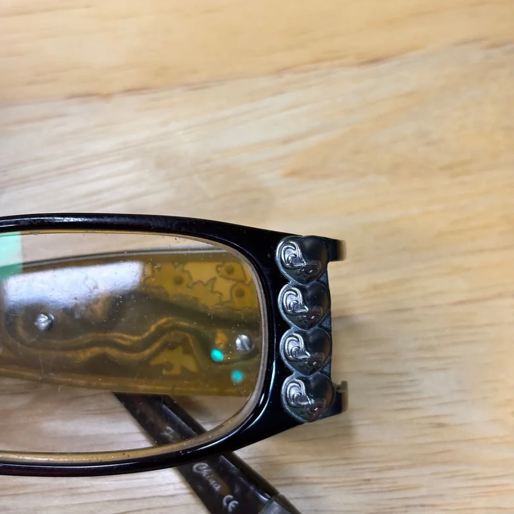 Ed Hardy Eyeglass Frames Women 52-16-140 Sky Amber Rhinestone Skull EH0712